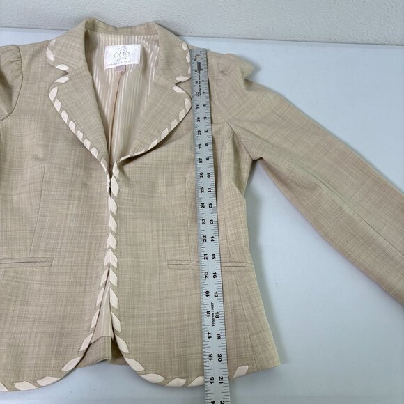 Rebecca Taylor Blazer Womens 6 Tan Lace Detail Hook Eye Long Sleeve Wool Blend - Picture 14 of 16
